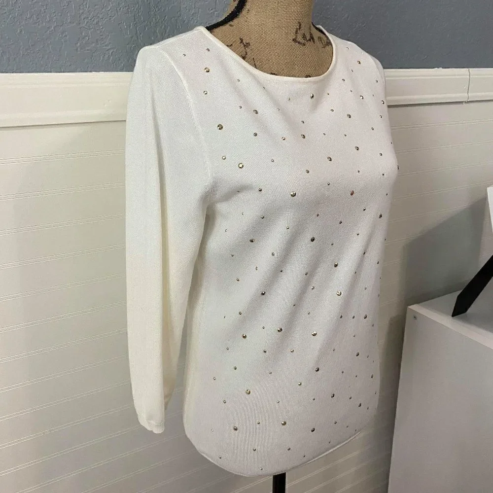 Ruby Rd Petite Cream Sweater w/ Rhinestones
